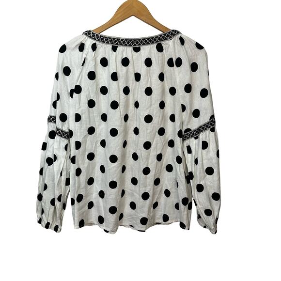 Skies are Blue Womens Blouse L Boho Embroidered Polka Dot V Neck Balloon Sleeve - Picture 4 of 7